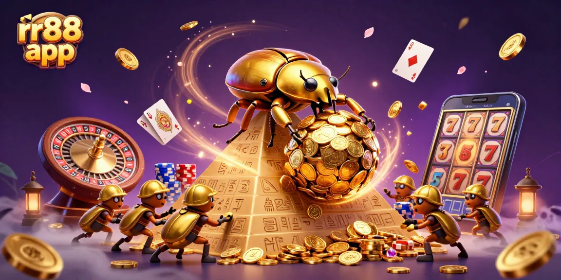 Experience the vibrant rr88 app with dynamic casino elements and golden treasures.