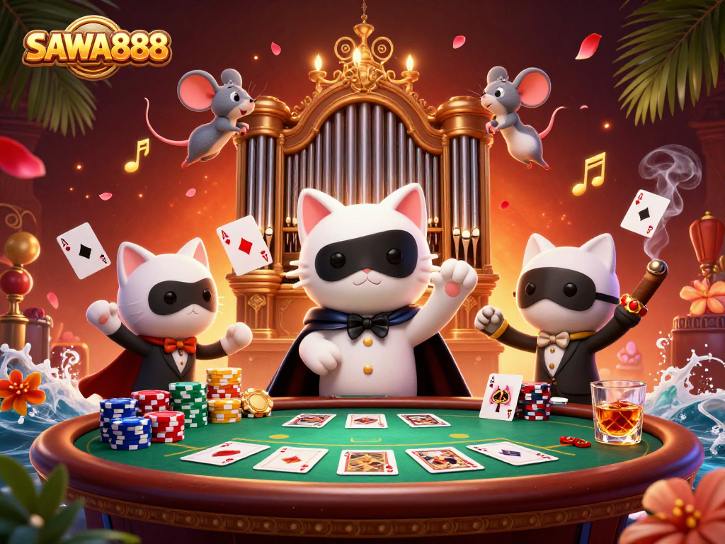 Experience the thrill of SAWA888 with an ultra-detailed 3D casino scene full of excitement and vibrant elements.