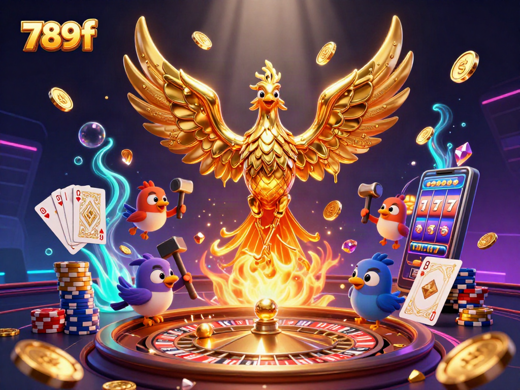 Experience thrilling wins at 789f with a dazzling illustration of a phoenix emerging from gold.