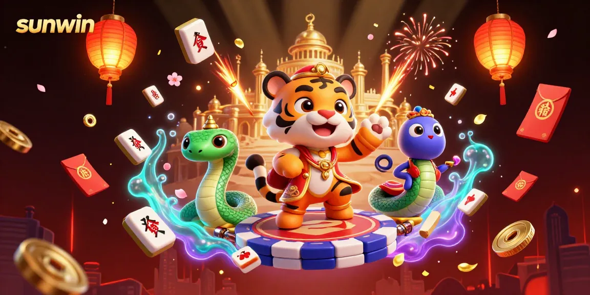 Experience the thrilling games at sunwin with the tiger sultan and genie in a vibrant casino world.