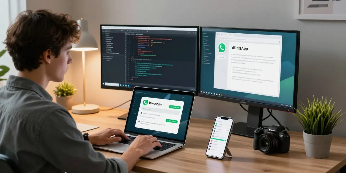 Downloading WhatsApp應用程式 from a sleek laptop in a modern workspace.