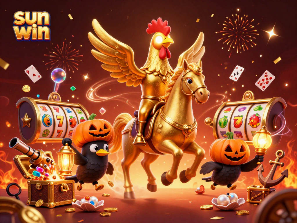 Experience the thrill of sun win in this vibrant 3D casino scene filled with gold and excitement.