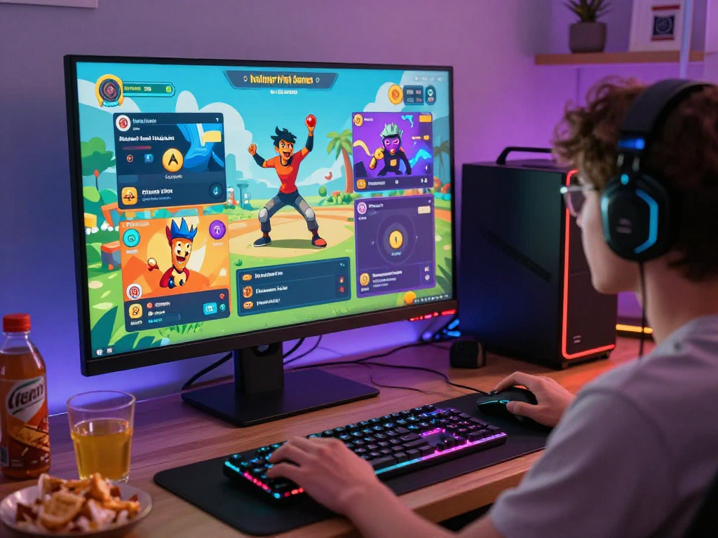 Exciting html porn game experience featuring an animated character in an immersive gaming setup.
