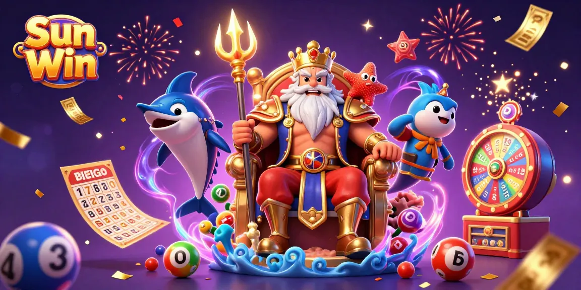 Engage with Sun Win's thrilling lottery experience featuring Neptune and vibrant gaming elements.