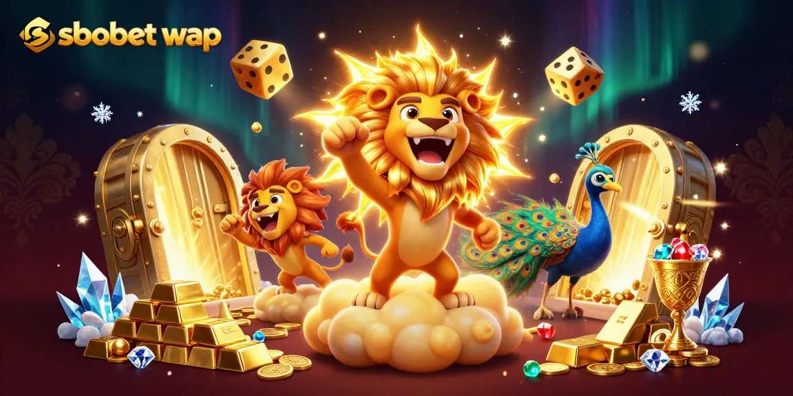 Experience sbobet wap with a vibrant 3D casino scene filled with gold and treasures.