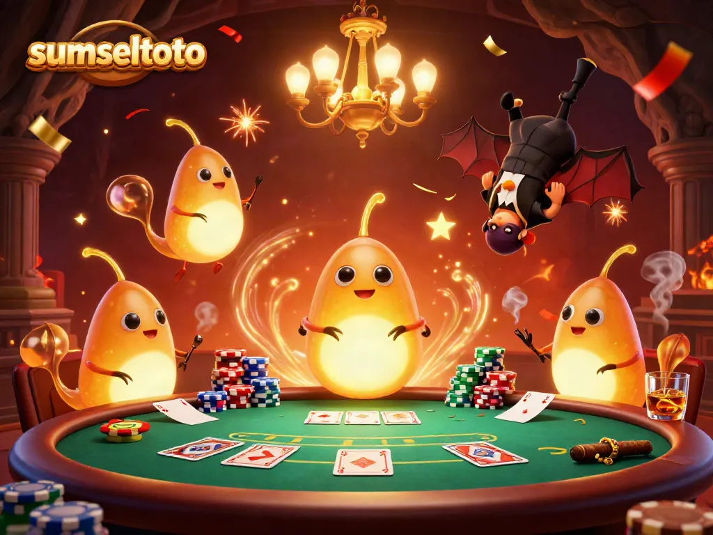Experience the vibrant energy of sumseltoto with a lively 3D casino scene featuring bioluminescent glowworms.