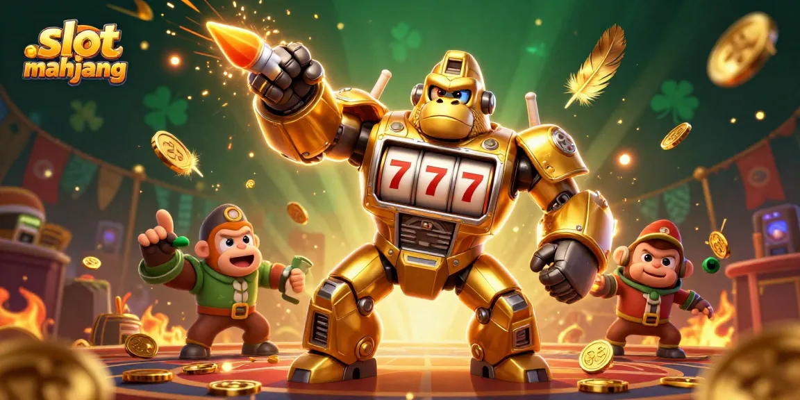 Engage in thrilling gameplay with slot gacor mahjong featuring an electrifying 3D gorilla mech and vibrant casino elements.
