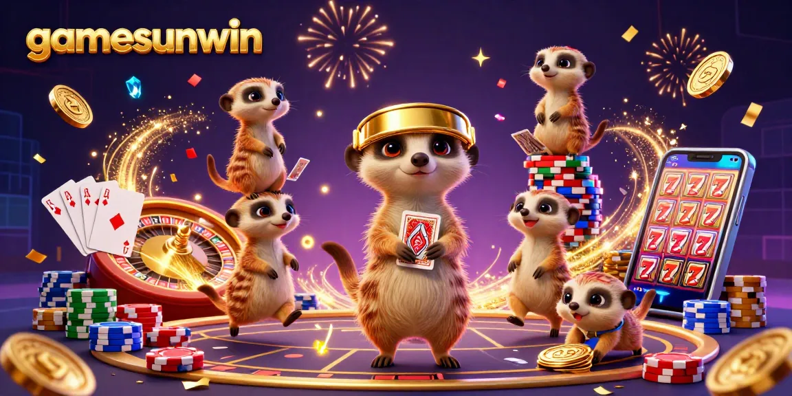 Win big with gamesunwin at an exciting meerkat casino, featuring vibrant elements and engaging characters.